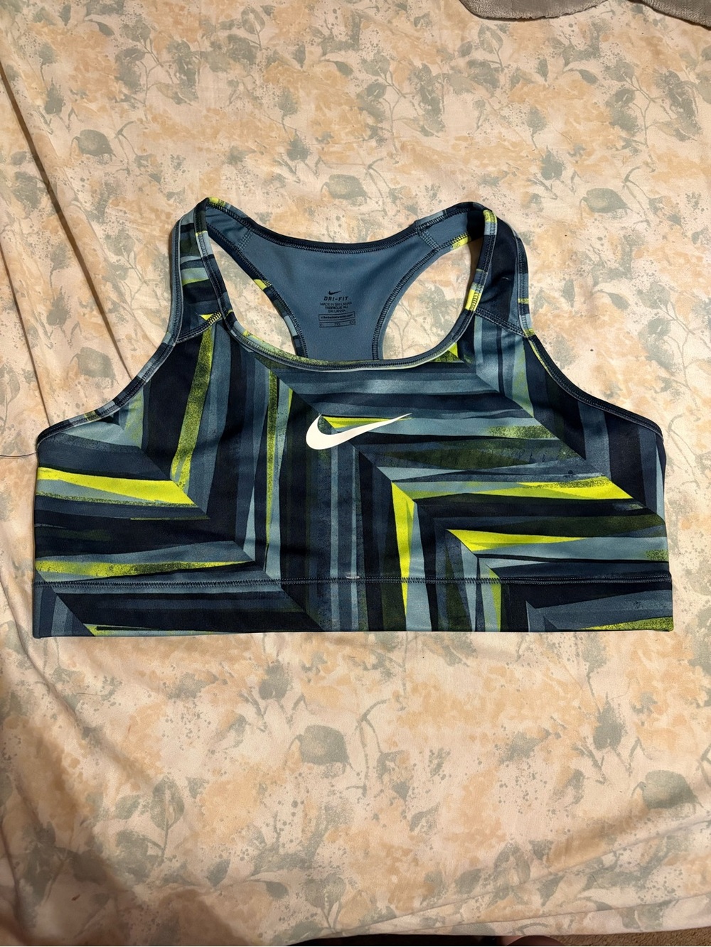 Nike Geometric Racerback Sports Bra - Navy, Lime & Gray